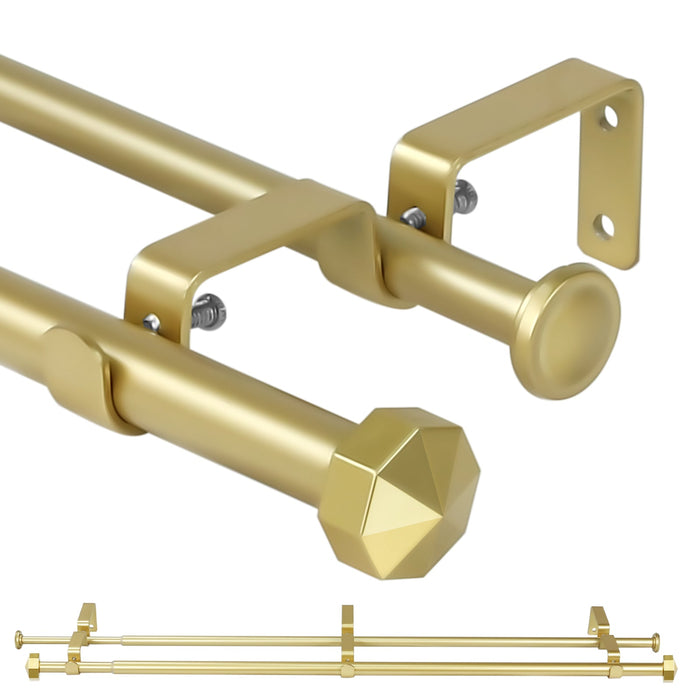 Ridicili 5/8" Telescoping Double Curtain Rods with Octagonal Finials, 5/8 Inches Front and 1/2 Inches Back Double Window Drapery Rod