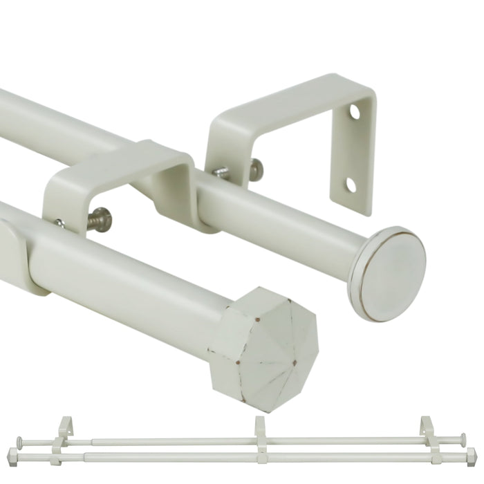Ridicili 5/8" Telescoping Double Curtain Rods with Octagonal Finials, 5/8 Inches Front and 1/2 Inches Back Double Window Drapery Rod