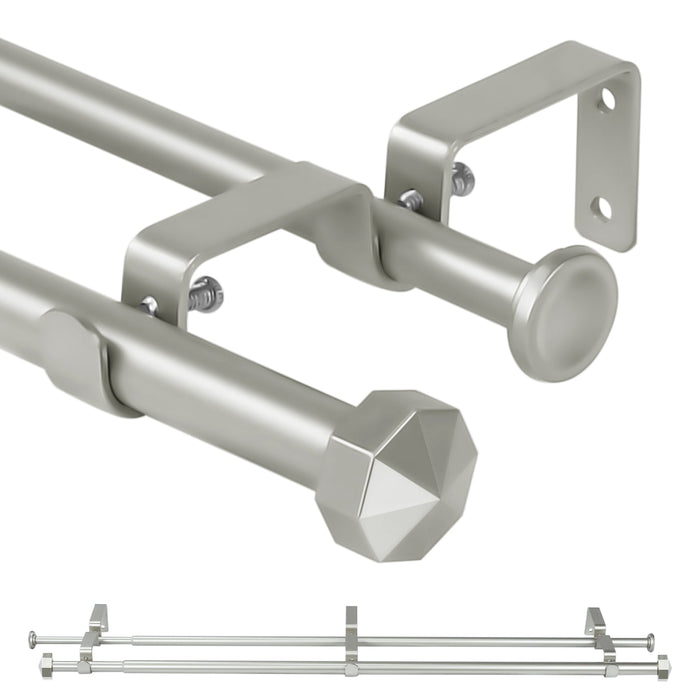 Ridicili 5/8" Telescoping Double Curtain Rods with Octagonal Finials, 5/8 Inches Front and 1/2 Inches Back Double Window Drapery Rod
