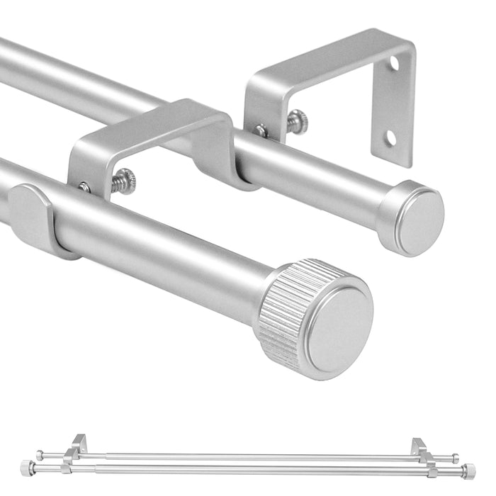 Urbanest 5/8" Diameter Adjustable Double Drapery Curtain Rod Set with Poignee Finials, 28"-48"/48"-84"/84"-120", Gun Metal, Pewter, Matte Gold