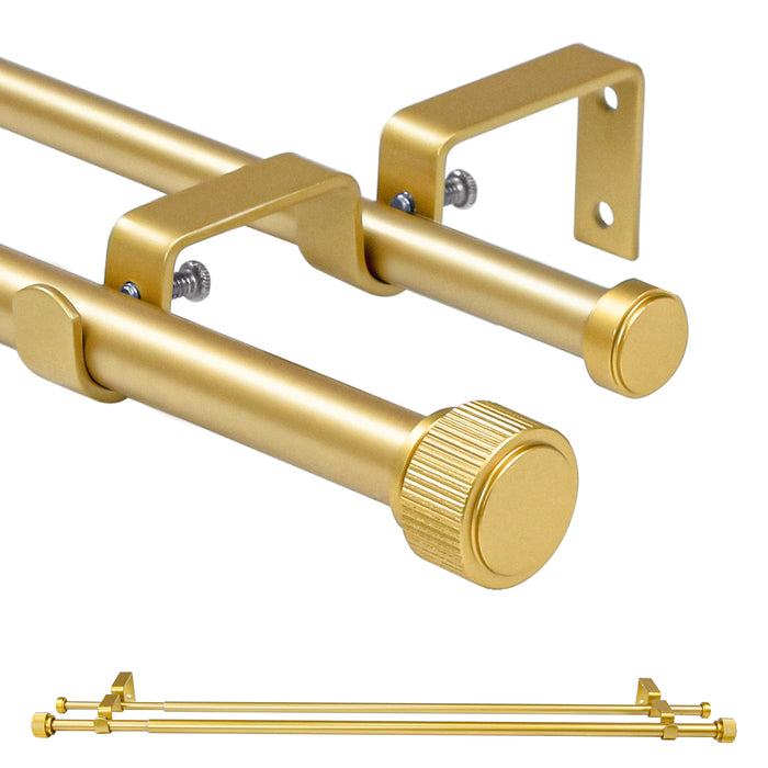 Urbanest 5/8" Diameter Adjustable Double Drapery Curtain Rod Set with Poignee Finials, 28"-48"/48"-84"/84"-120", Gun Metal, Pewter, Matte Gold