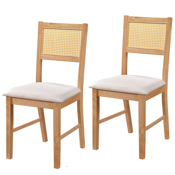 Urbanest Mid-Century Modern Chairs Rattan Dining Chairs, Living Room Chair Set of 2 Accent Chair Grey Fabric Dining Comfy Chair for Kitchen Upholstered Dining Chairs Kitchen and Dining Room Wood Leg Chair