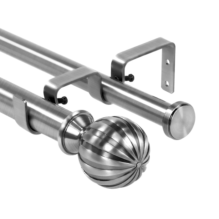 Urbanest Fluted Ball Flat Button 1-inch 3-4 inch Double Drapery Curtain Window Rod Set