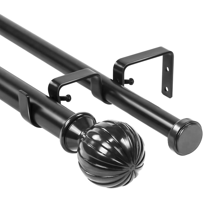 Urbanest Fluted Ball Flat Button 1-inch 3-4 inch Double Drapery Curtain Window Rod Set