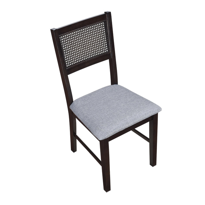 Urbanest Mid-Century Modern Chairs Rattan Dining Chairs, Living Room Chair Set of 2 Accent Chair Grey Fabric Dining Comfy Chair for Kitchen Upholstered Dining Chairs Kitchen and Dining Room Wood Leg Chair