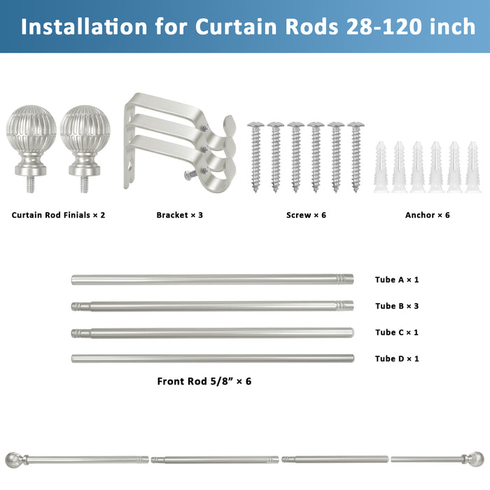 Urbanest 5/8" Single Telescoping Curtain Rod with Volle Ball Finials, 28"-120"