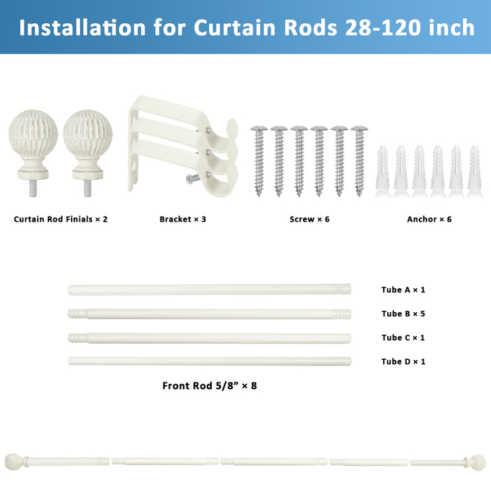 Urbanest 5/8" Single Telescoping Curtain Rod with Volle Ball Finials, 28"-120"