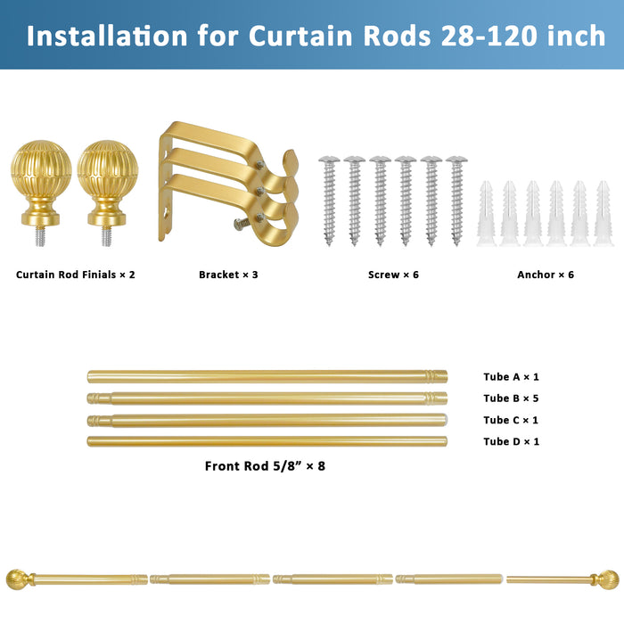 Urbanest 5/8" Single Telescoping Curtain Rod with Volle Ball Finials, 28"-120"