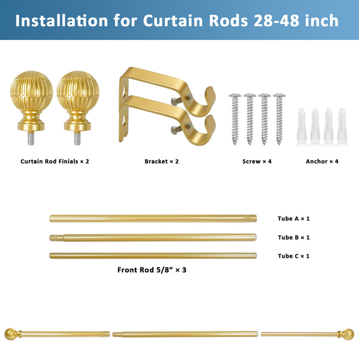 Urbanest 5/8" Single Telescoping Curtain Rod with Volle Ball Finials, 28"-120"