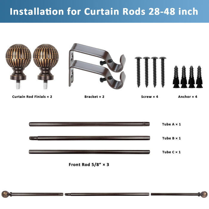 Urbanest 5/8" Single Telescoping Curtain Rod with Volle Ball Finials, 28"-120"