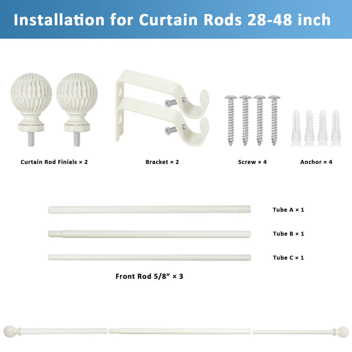 Urbanest 5/8" Single Telescoping Curtain Rod with Volle Ball Finials, 28"-120"