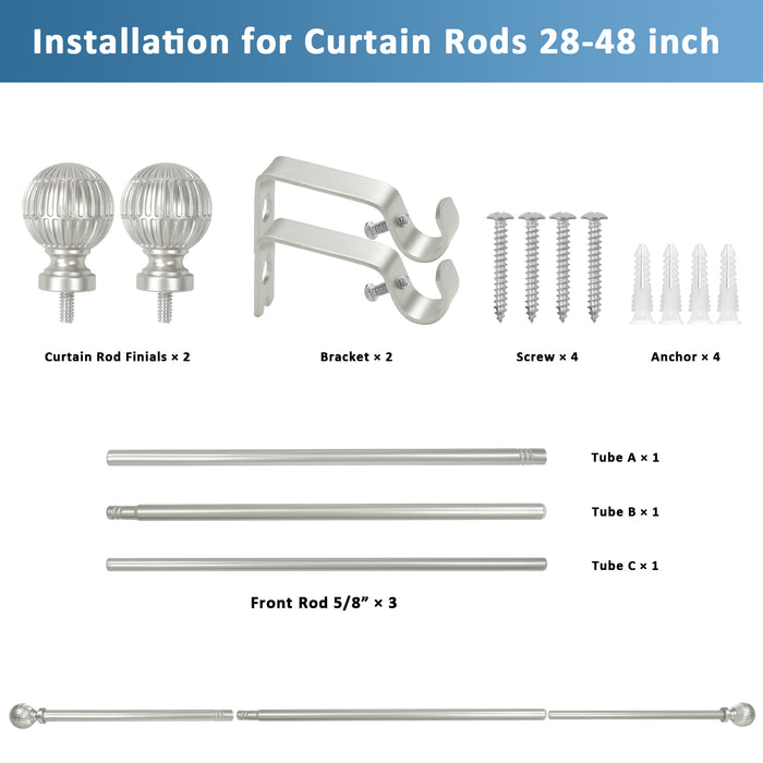 Urbanest 5/8" Single Telescoping Curtain Rod with Volle Ball Finials, 28"-120"