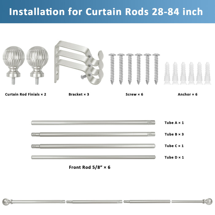 Urbanest 5/8" Single Telescoping Curtain Rod with Volle Ball Finials, 28"-120"
