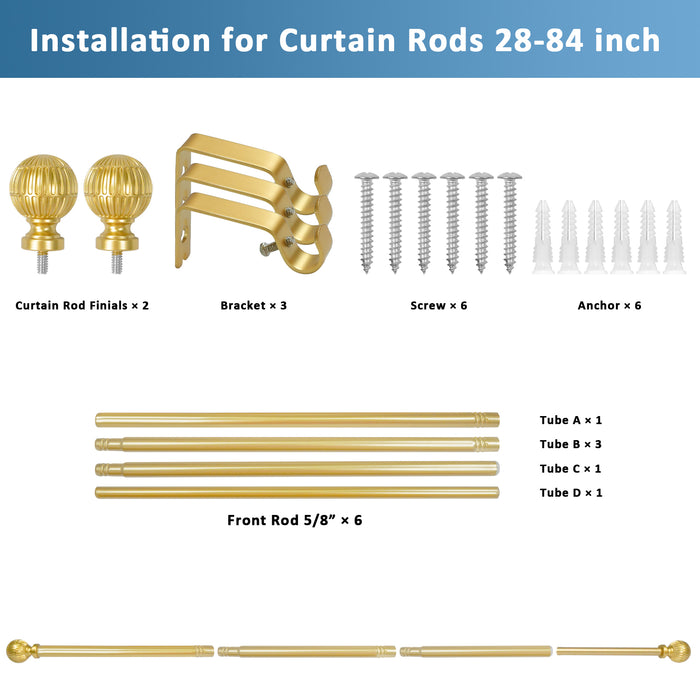 Urbanest 5/8" Single Telescoping Curtain Rod with Volle Ball Finials, 28"-120"