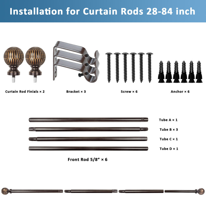 Urbanest 5/8" Single Telescoping Curtain Rod with Volle Ball Finials, 28"-120"