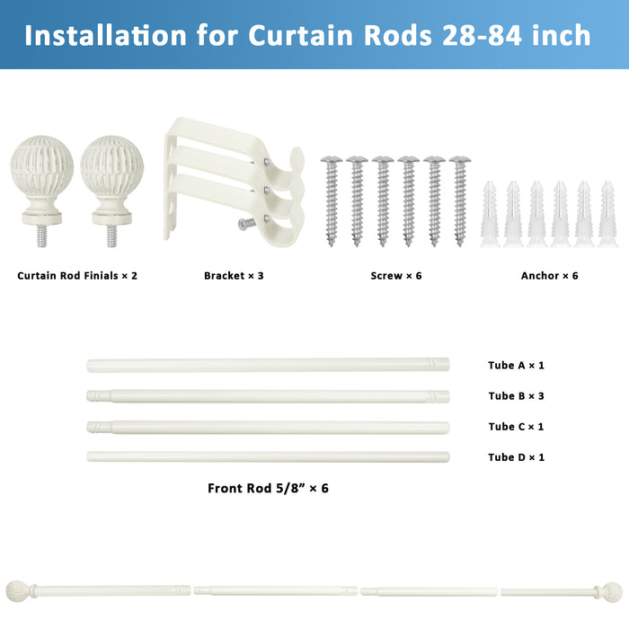 Urbanest 5/8" Single Telescoping Curtain Rod with Volle Ball Finials, 28"-120"