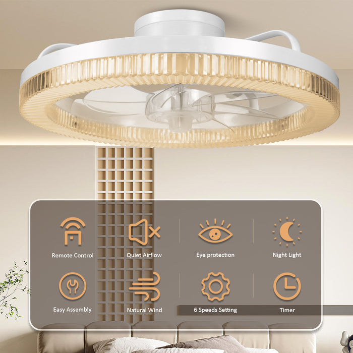 Ultra Low Profile Ceiling Fans with Lights and Remote Ultra Quiet 25 dB, 16.5" Modern Flush Mount Ceiling Fan LED Ceiling Fan Fandelier (Black, White)
