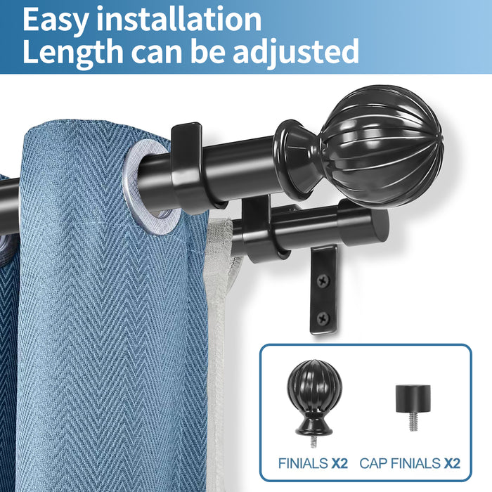 Urbanest Fluted Ball Manhattan 1-inch 3-4 inch Double Drapery Curtain Window Rod Set
