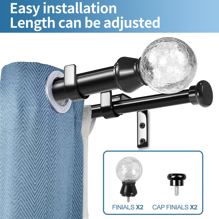 Urbanest Crackle Glass Flat Button 1-inch 5-8 inch Double Drapery Curtain Window Rod Set