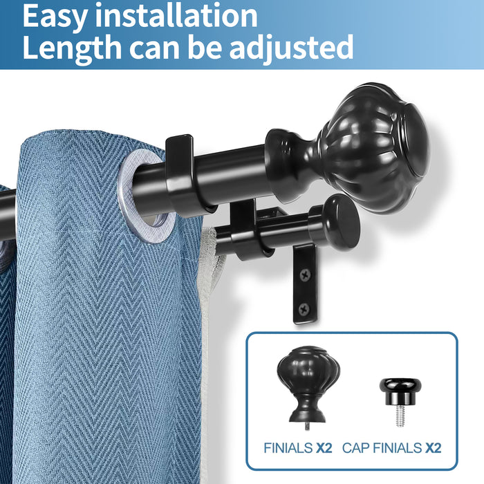 Urbanest Door Knob Flat Button 1-inch 5-8 inch Double Drapery Curtain Window Rod Set