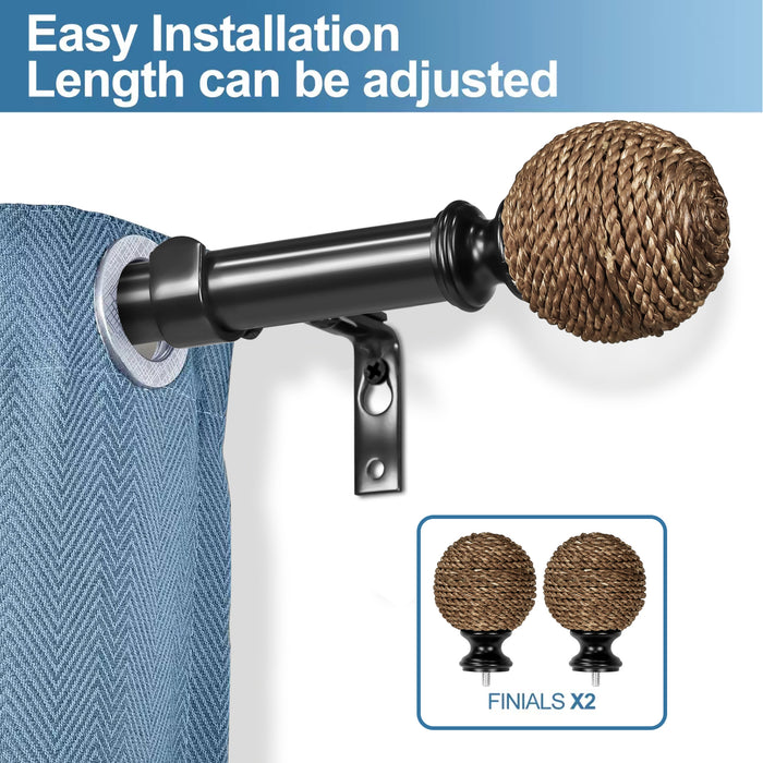 Natural Jute Ball 1" Diameter Curtain Rod