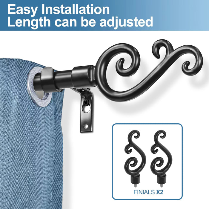 Urbanest Adjustable Scroll Finial Curtain Drapery Rod Set, 5-8-inch
