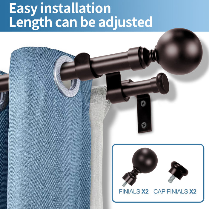 Urbanest Steel Ball Flat Button 1-inch 5-8 inch Double Drapery Curtain Window Rod Set