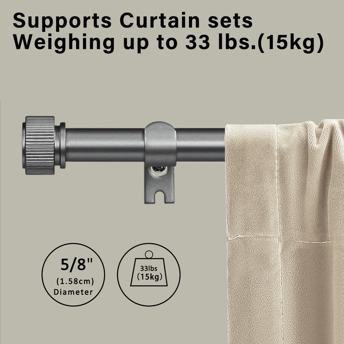 Urbanest 5/8" Diameter Adjustable Single Drapery Curtain Rod Set with Poignee Finials, 28"-48"/48"-84"/84"-120", Gun Metal, Pewter, Matte Gold