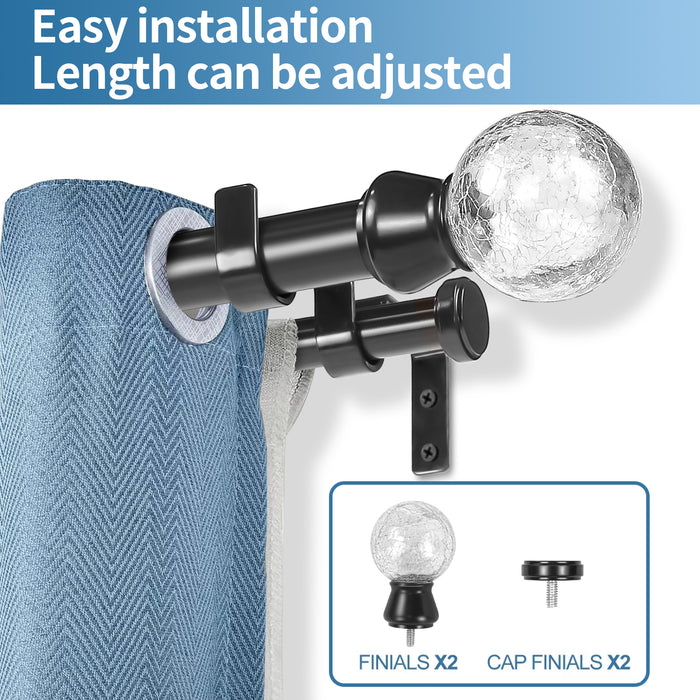 Urbanest Crackle Glass Flat Button 1-inch 3-4 inch Double Drapery Curtain Window Rod Set