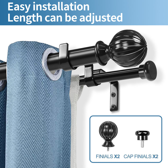 Urbanest Fluted Ball Flat Button 1-inch 5-8 inch Double Drapery Curtain Window Rod Set
