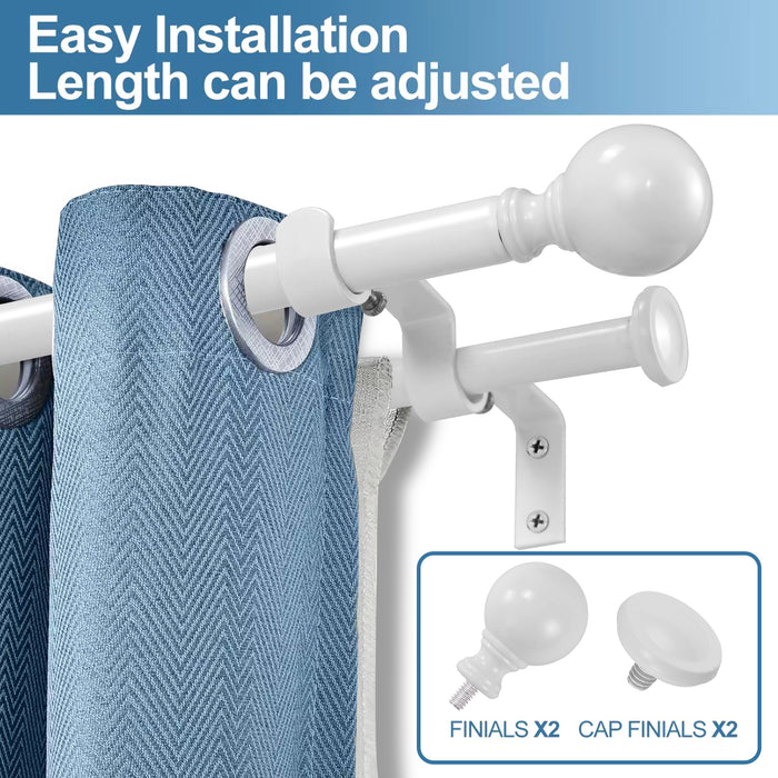 Urbanest Ball Adjustable Double Drapery Curtain Rod Set, 5/8, 28-48, Glossy White