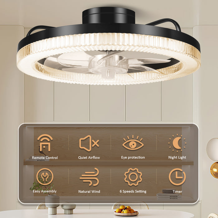 Ultra Low Profile Ceiling Fans with Lights and Remote Ultra Quiet 25 dB, 16.5" Modern Flush Mount Ceiling Fan LED Ceiling Fan Fandelier (Black, White)