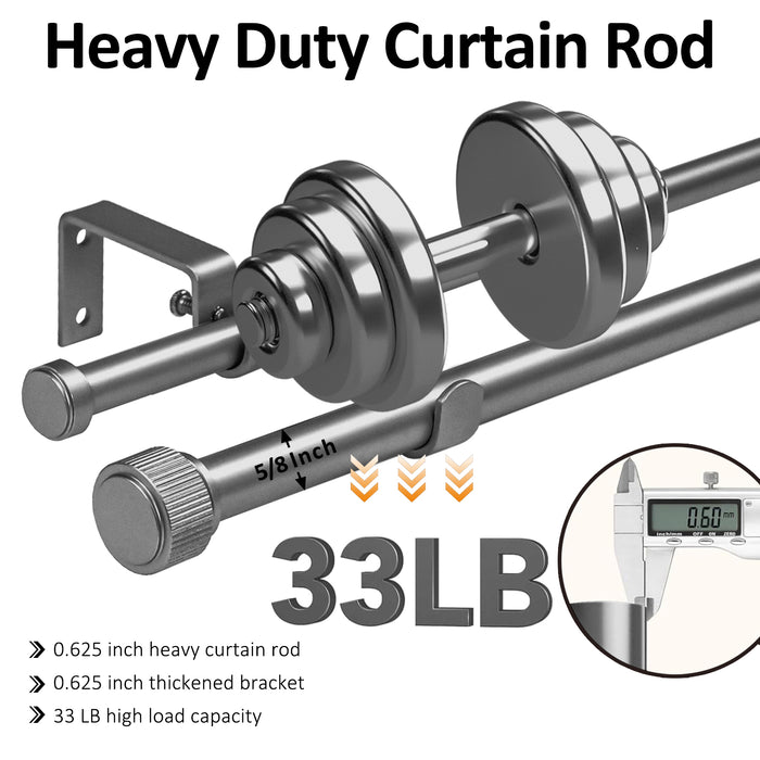 Urbanest 5/8" Diameter Adjustable Double Drapery Curtain Rod Set with Poignee Finials, 28"-48"/48"-84"/84"-120", Gun Metal, Pewter, Matte Gold