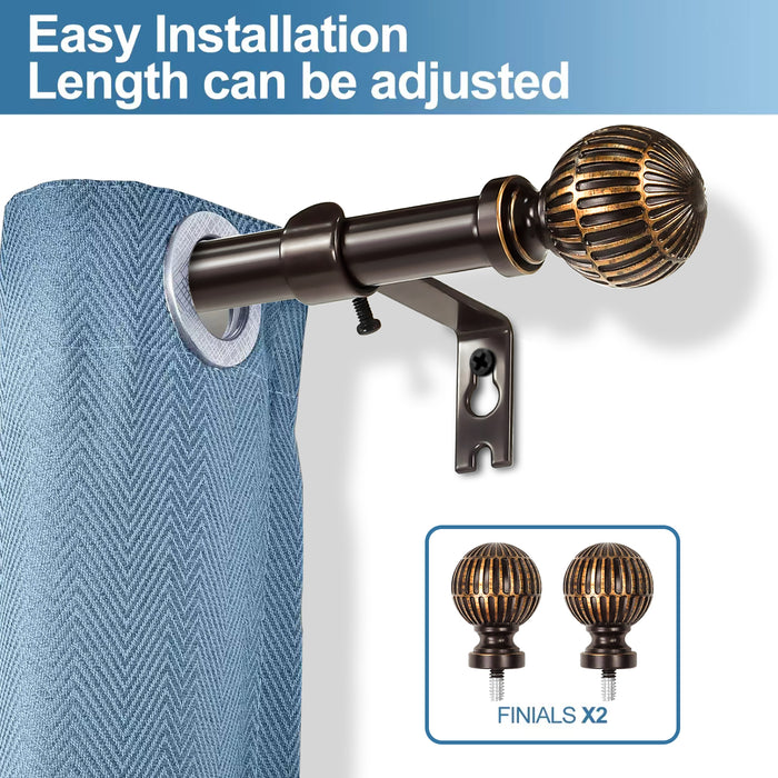 Urbanest 5/8" Single Telescoping Curtain Rod with Volle Ball Finials, 28"-120"