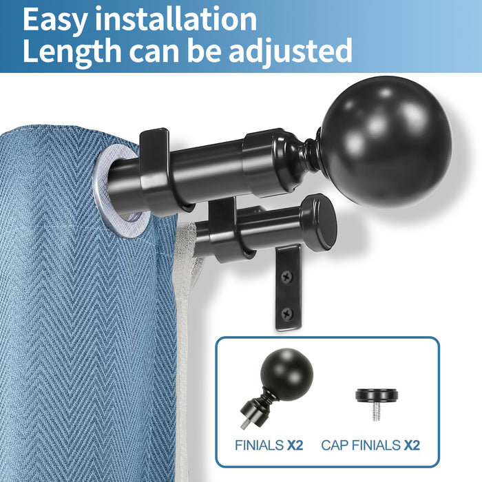 Urbanest Steel Ball Flat Button 1" 3/4" Double Drapery Curtain Window Rod Set