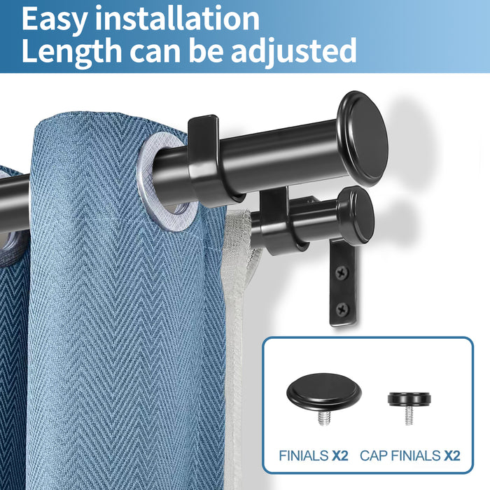 Urbanest Bouton Flat Button 1-inch 3-4 inch Double Drapery Curtain Window Rod Set