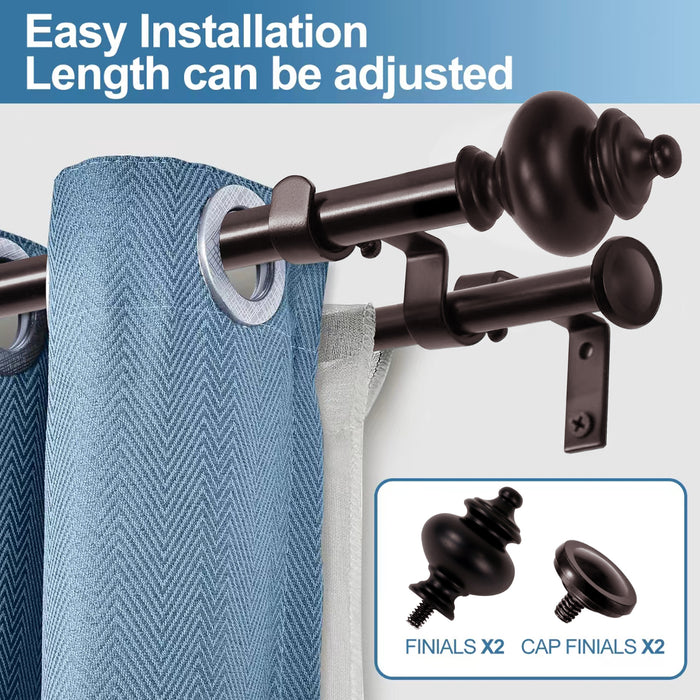 Urbanest Round Urn Adjustable Double Drapery Curtain Rod Set, 5-8"