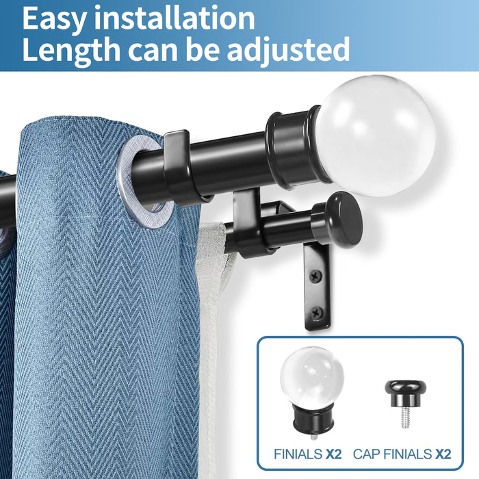 Urbanest Crystal Ball Flat Button 1-inch 5-8 inch Double Drapery Curtain Window Rod Set