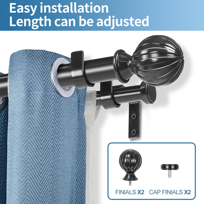 Urbanest Fluted Ball Flat Button 1-inch 3-4 inch Double Drapery Curtain Window Rod Set