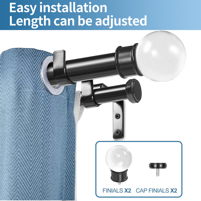 Urbanest Crystal Ball Flat Button 1" 3/4" Double Drapery Curtain Window Rod Set