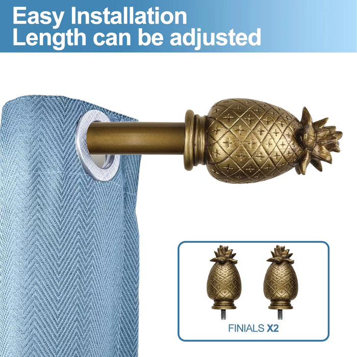 Urbanest 1-inch Diameter Pineapple Adjustable Single Drapery Curtain Rod - 4 Finishes