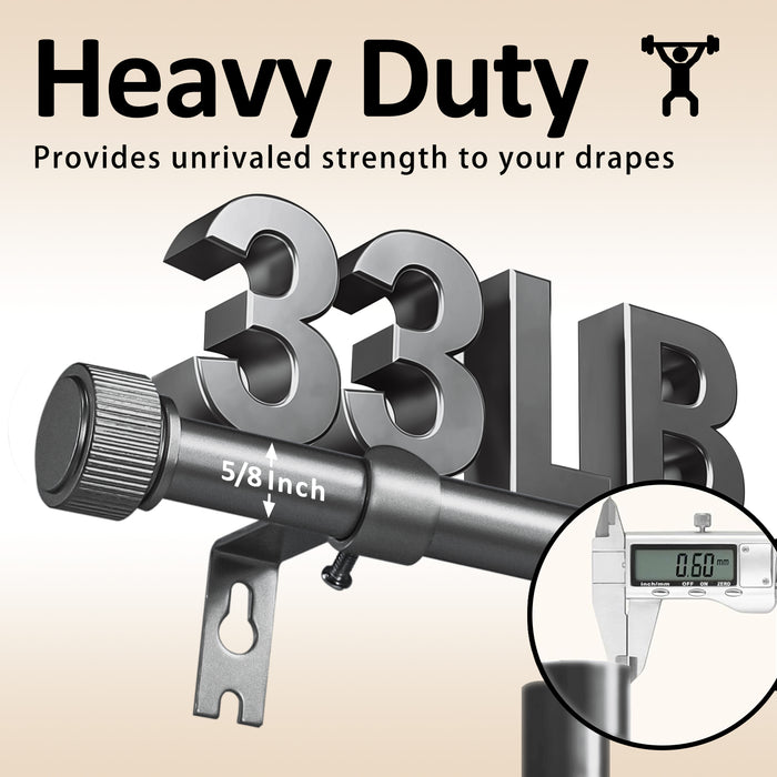 Urbanest 5/8" Diameter Adjustable Single Drapery Curtain Rod Set with Poignee Finials, 28"-48"/48"-84"/84"-120", Gun Metal, Pewter, Matte Gold