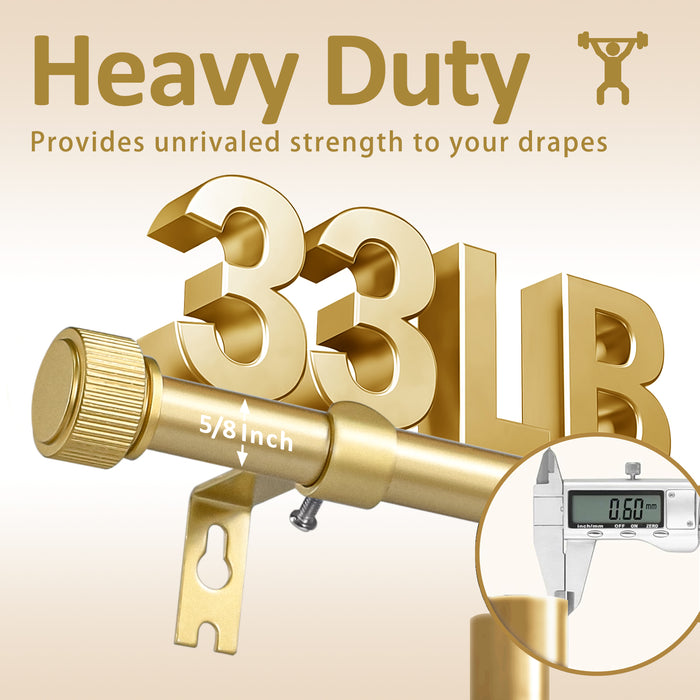 Urbanest 5/8" Diameter Adjustable Single Drapery Curtain Rod Set with Poignee Finials, 28"-48"/48"-84"/84"-120", Gun Metal, Pewter, Matte Gold