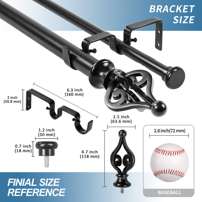 Urbanest Portia Flat Button 1-inch 5-8 inch Double Drapery Curtain Window Rod Set