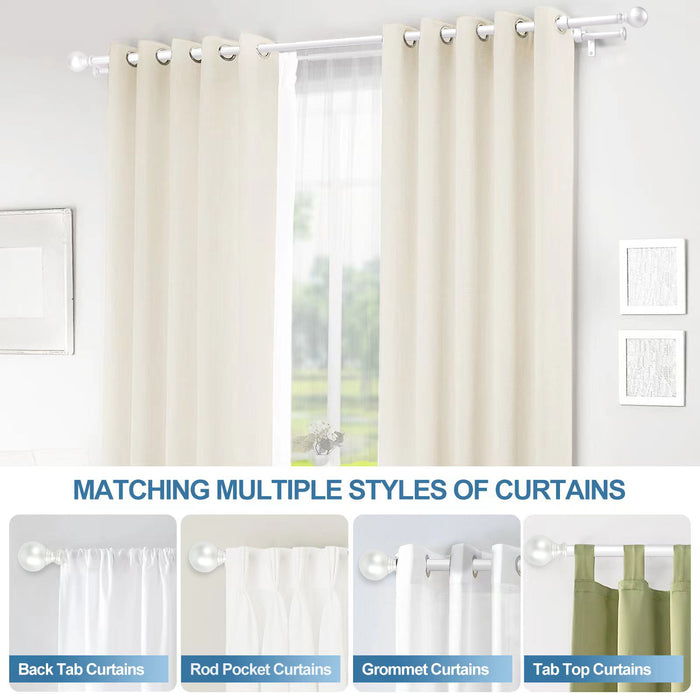 Urbanest Ball Adjustable Double Drapery Curtain Rod Set, 5/8, 28-48, Glossy White