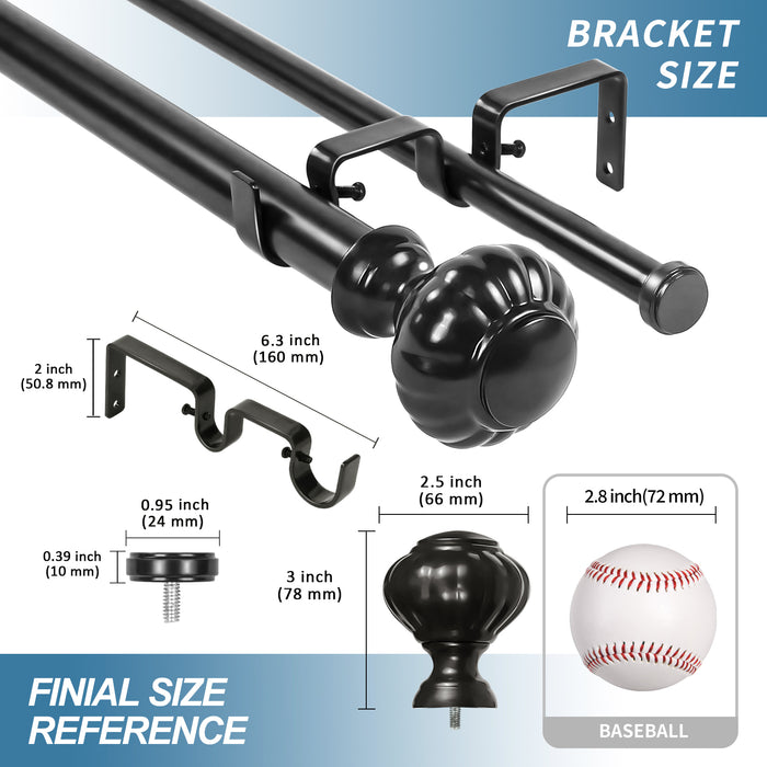 Urbanest Door Knob Manhattan 1-inch 5-8 inch Double Drapery Curtain Window Rod Set