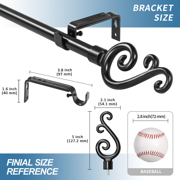 Urbanest Adjustable Scroll Finial Curtain Drapery Rod Set, 5-8-inch