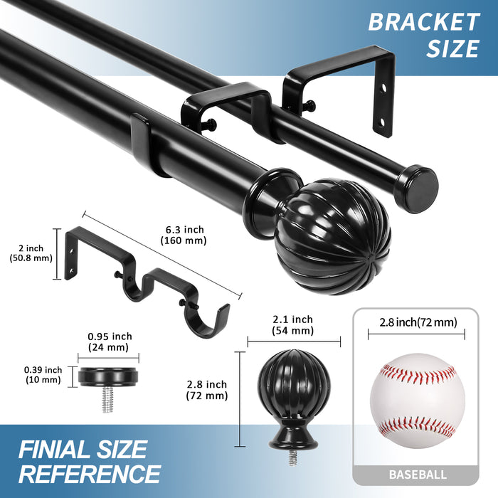 Urbanest Fluted Ball Manhattan 1-inch 5-8 inch Double Drapery Curtain Window Rod Set