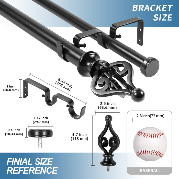 Urbanest Portia Flat Button 1-inch 3-4 inch Double Drapery Curtain Window Rod Set