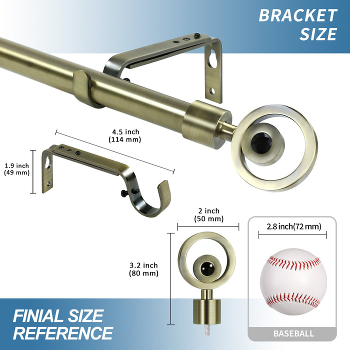Urbanest Adjustable Stella Finial Curtain Drapery Rod Set, 3-4-inch